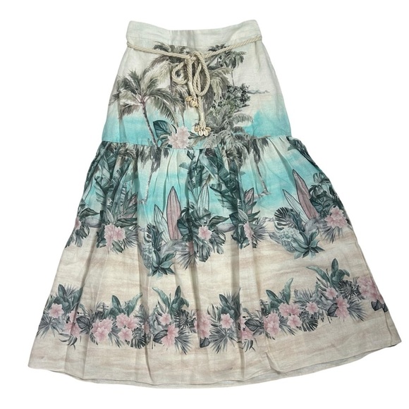 Joie Tropical Print Linen Blend midi Skirt - Picture 1 of 12